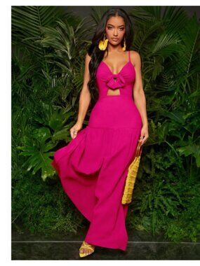 NEW Women's SHEIN Fuchsia Pink Sleeveless Bow Front Maxi Dress - Large